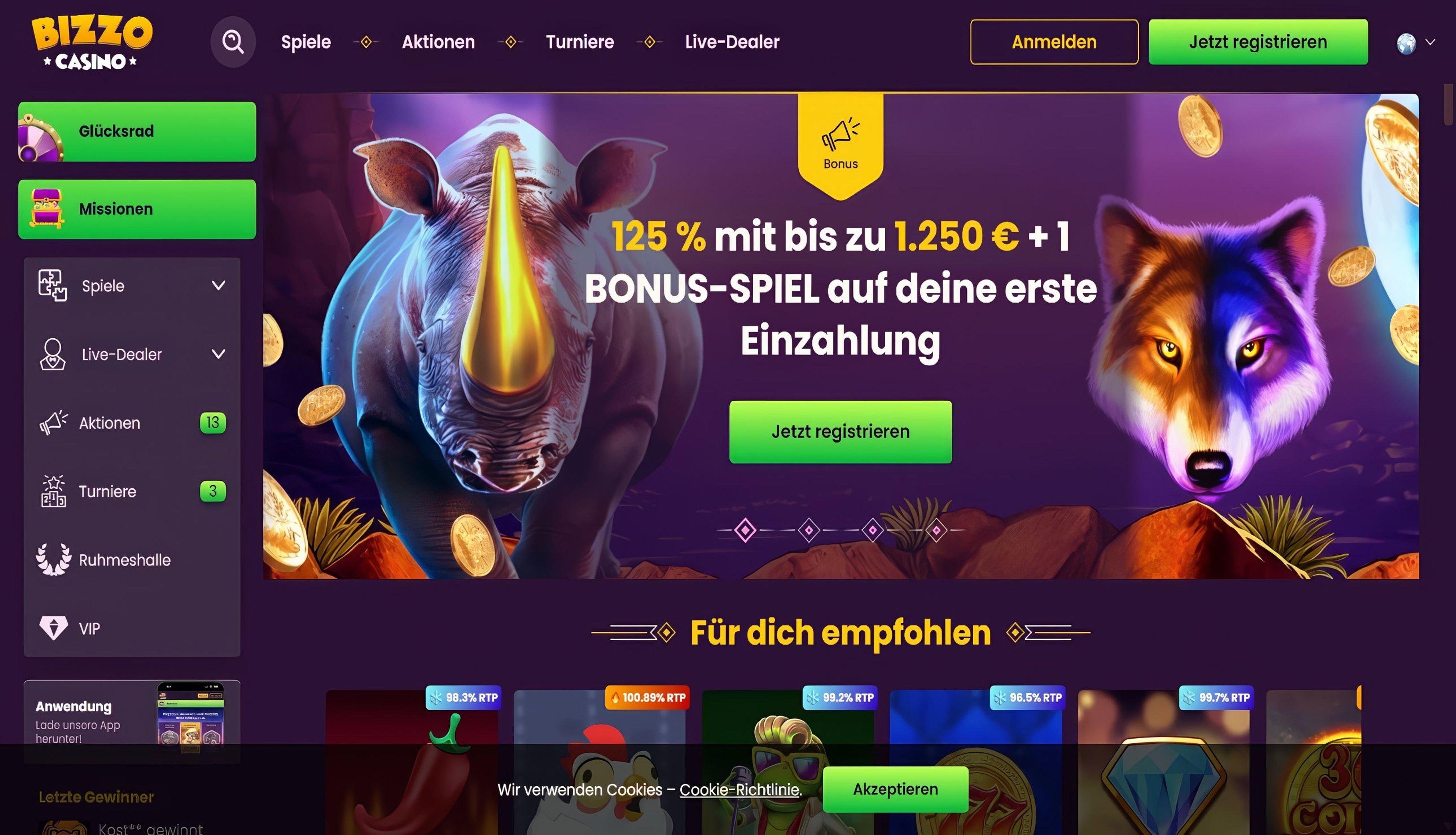 Bizzo Casino desktop screenshot 1